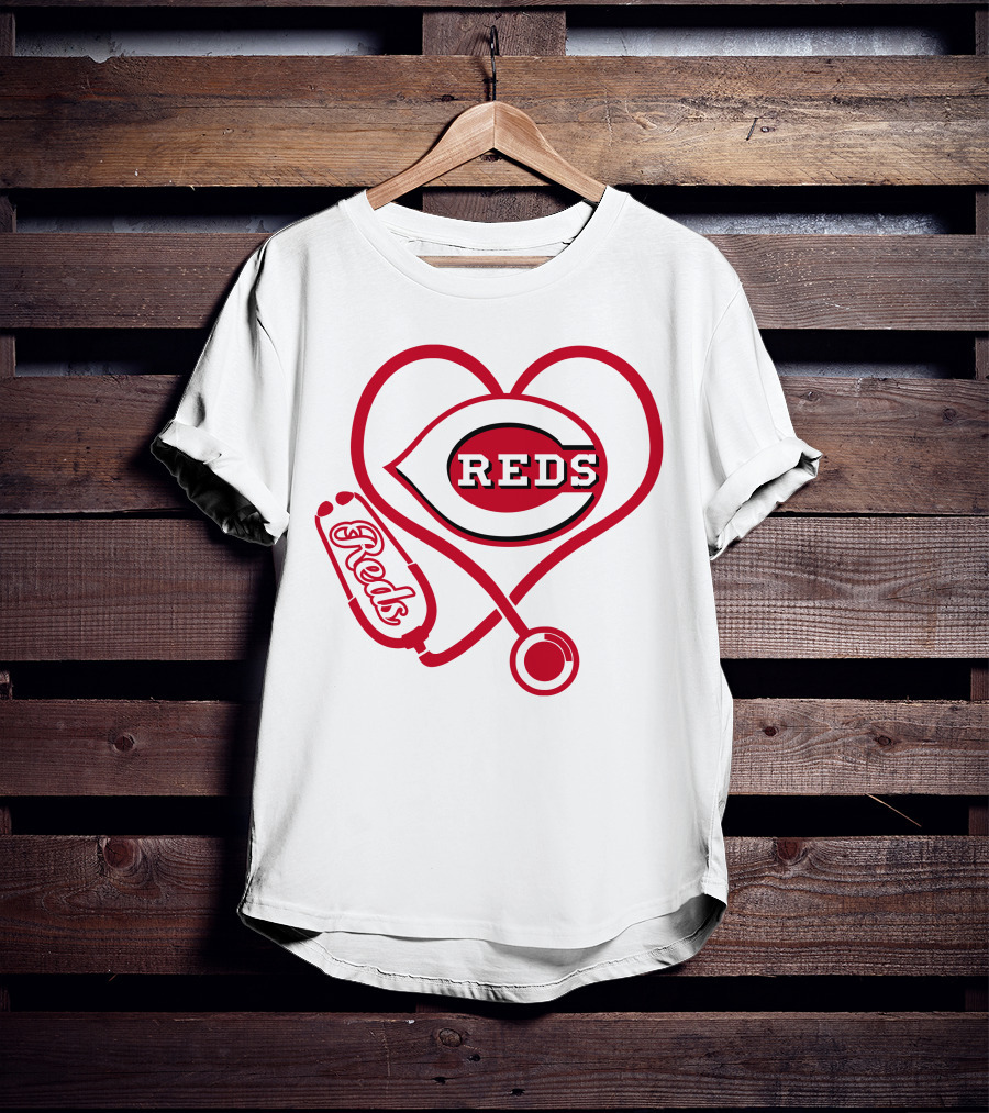 Nurse Love Cincinnati Reds Heart Stethoscope Reds T-Shirt