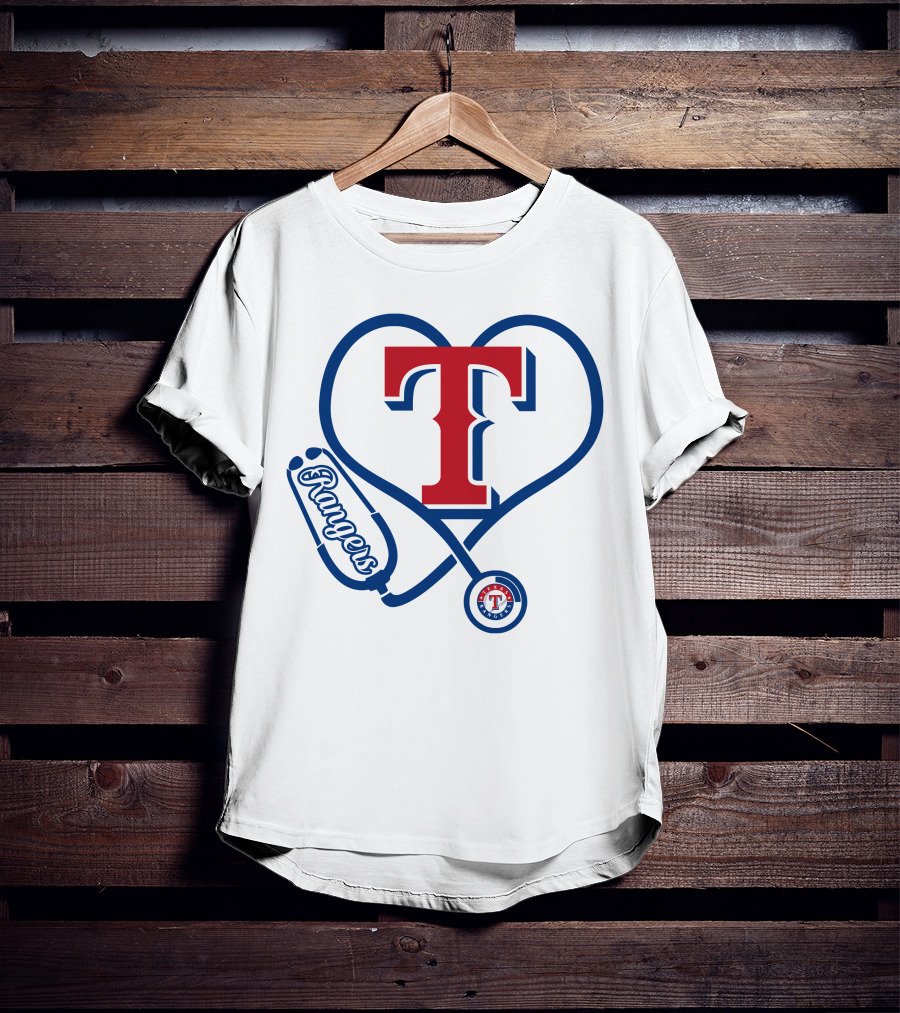 Nurse Love Texas Rangers Stethoscope Heart T-Shirt
