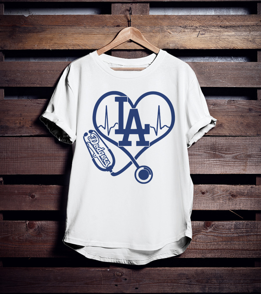 Nurse Heartbeat Los Angeles Dodgers Stethoscope T-Shirt