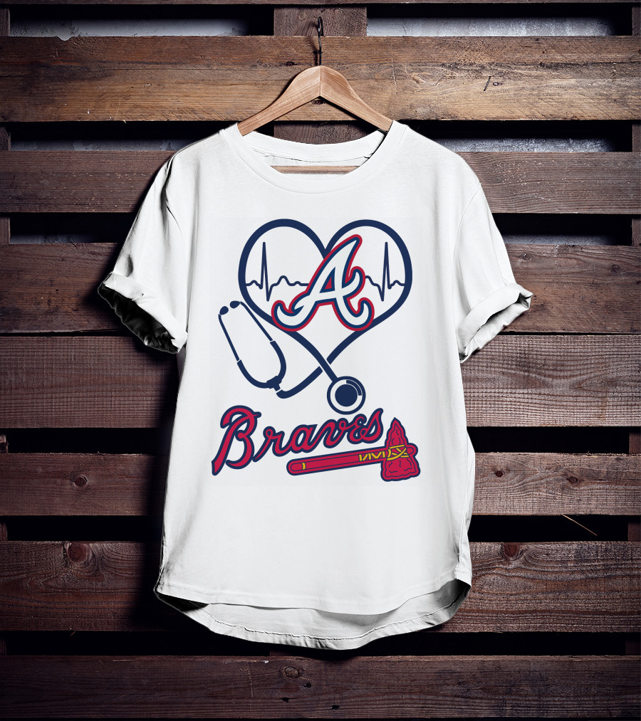 Nurse Love Braves Heartbeat Stethoscope Atlanta T-Shirt
