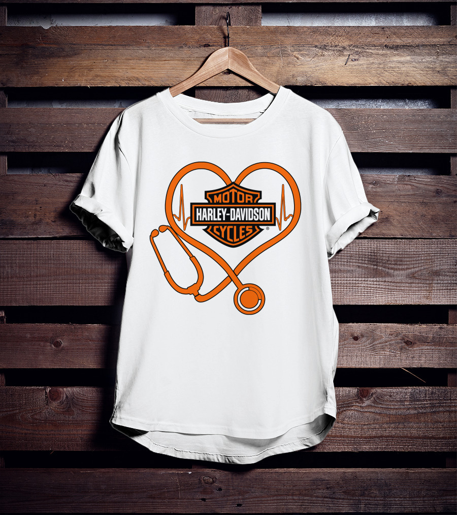 Nurse Love Harley Davidson Motorcycles Stethoscope Heartbeat T-Shirt