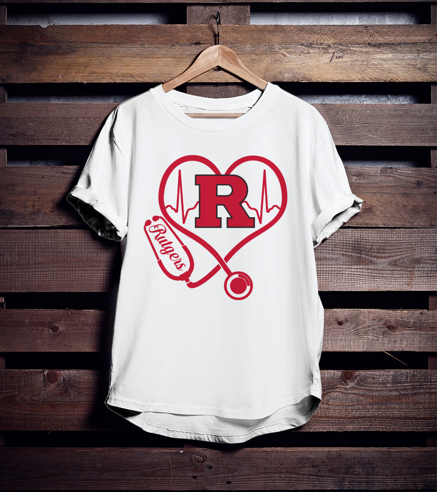 Rutgers Scarlet Knights Nurse Love Stethoscope Heartbeat T-Shirt