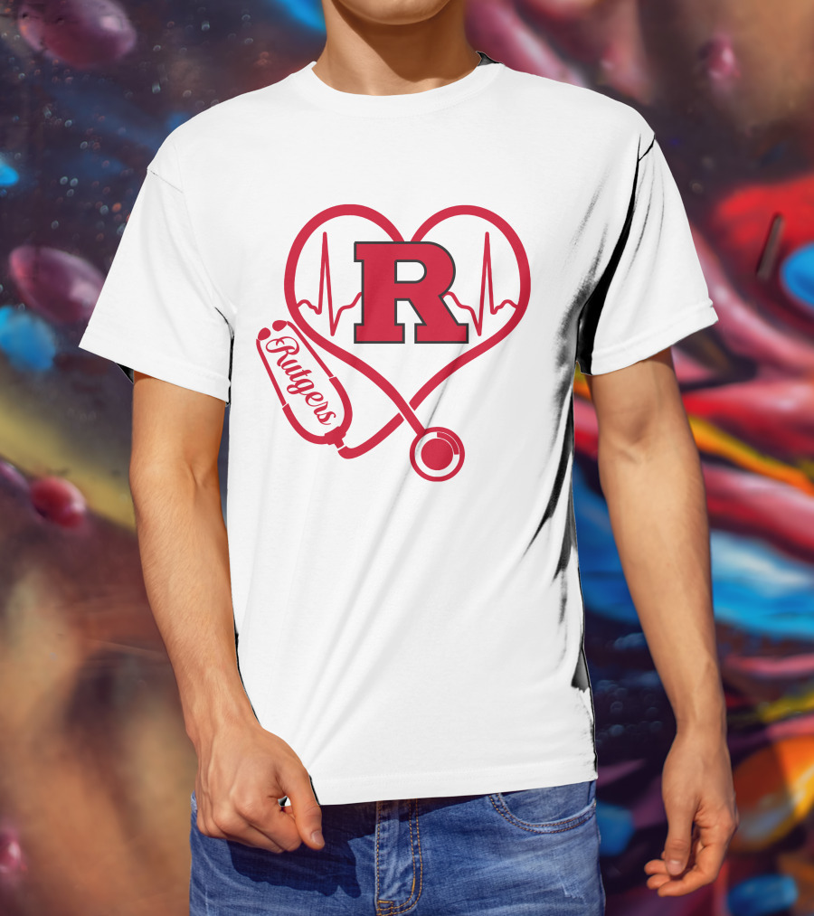 Rutgers Scarlet Knights Nurse Love Stethoscope Heartbeat T-Shirt