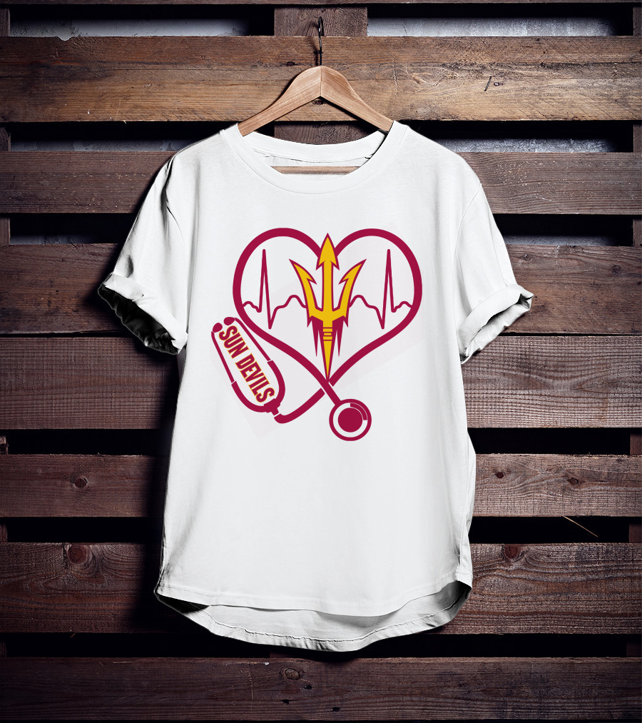 Nurse Love Arizona State Sun Devils Heartbeat Stethoscope T-Shirt