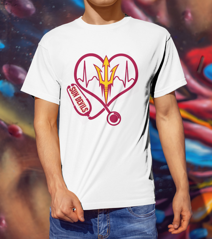 Nurse Love Arizona State Sun Devils Heartbeat Stethoscope T-Shirt