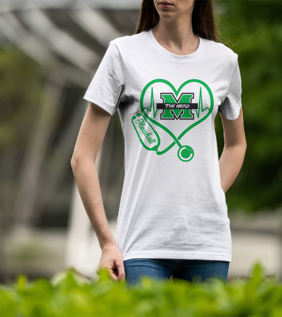 Marshall Thundering Herd Nurse Love Heartbeat Stethoscope T-Shirt