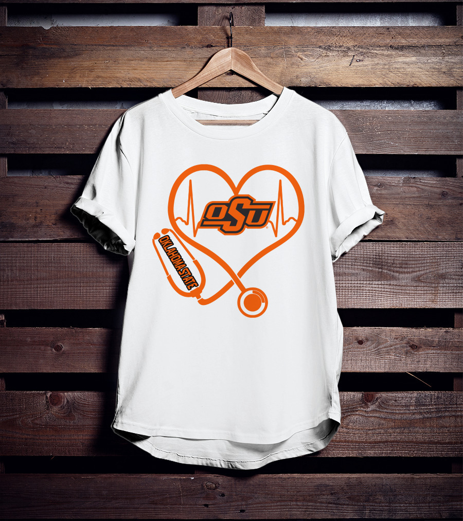 Oklahoma State Cowboys Nurse Love Heart Stethoscope T-Shirt
