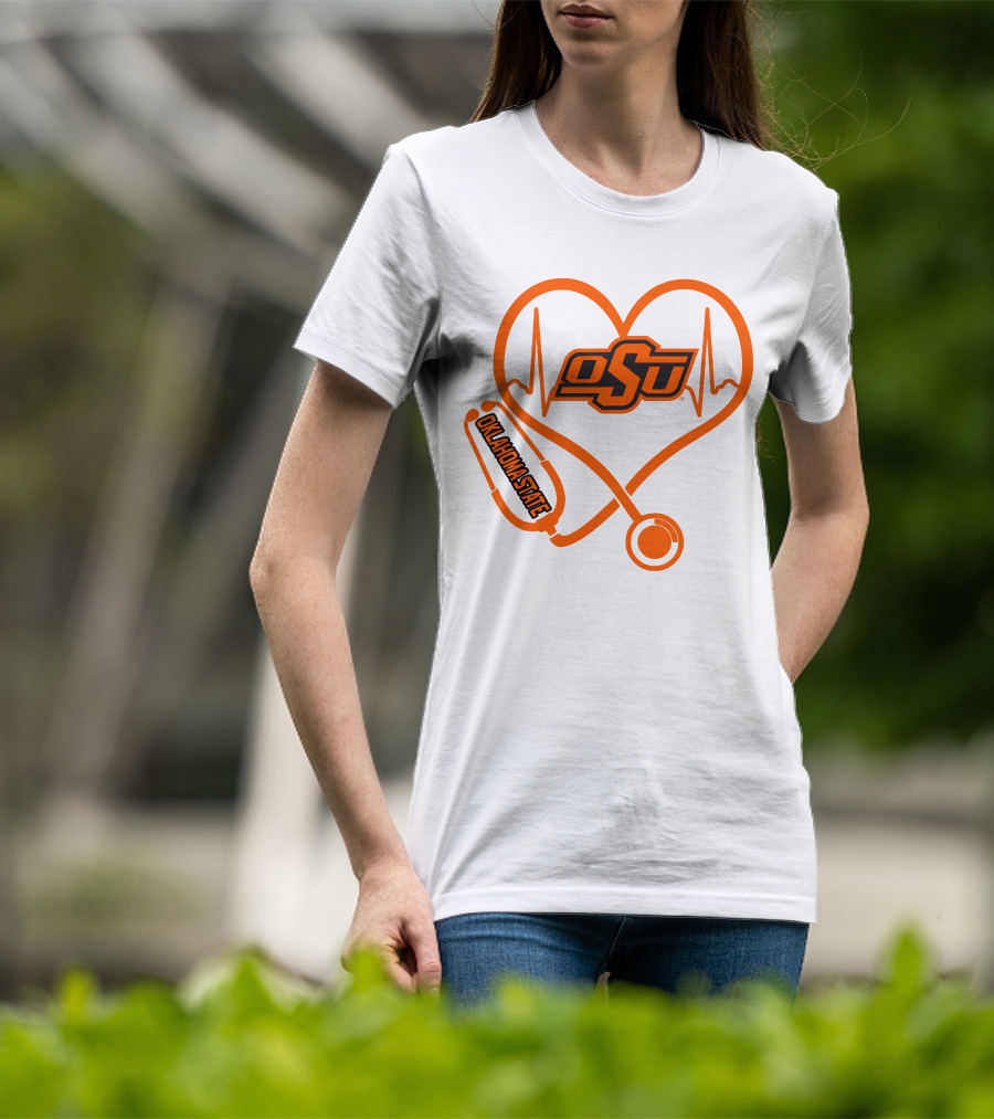 Oklahoma State Cowboys Nurse Love Heart Stethoscope T-Shirt