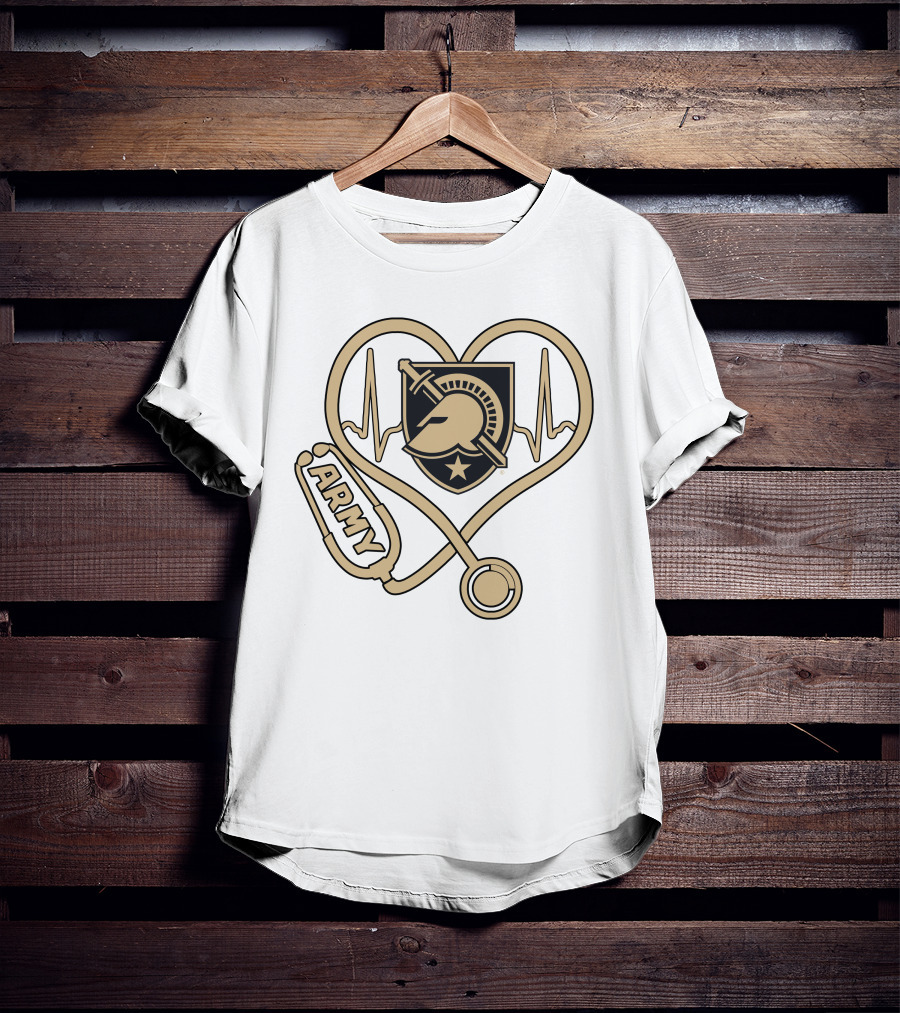 Nurse Army Love Black Knights Stethoscope Heartbeat T-Shirt