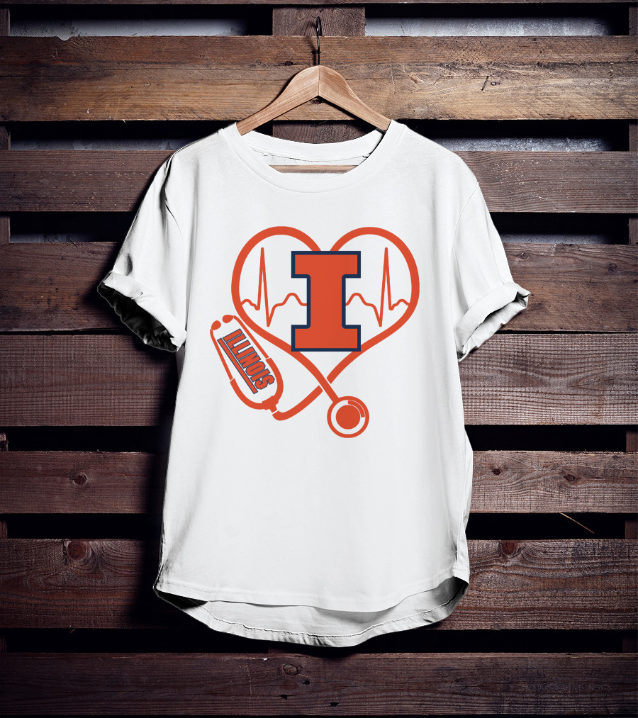 Illinois Fighting Illini Nurse Love Heartbeat Stethoscope T-Shirt