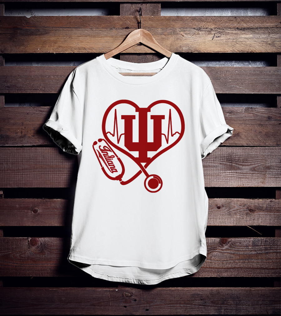 Indiana University Nurse Love Hoosiers Stethoscope Heartbeat T-Shirt
