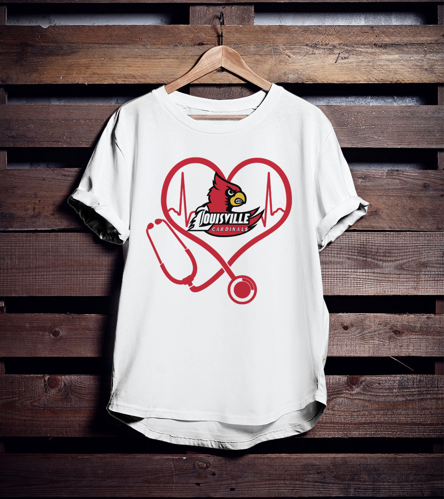 Nurse Love Louisville Cardinals Heartbeat Stethoscope T-Shirt