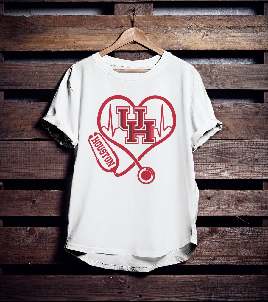 Houston Cougars Nurse Heartbeat Stethoscope Uh T-Shirt