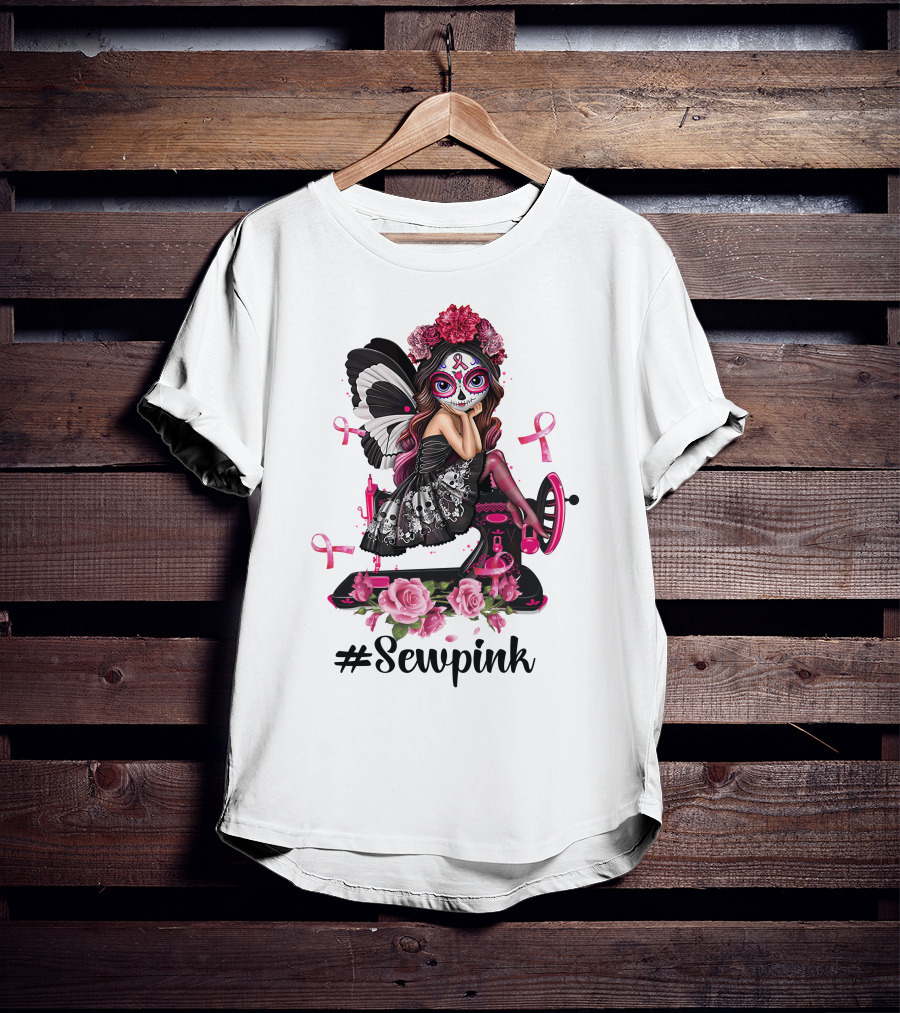 Sewpink Butterfly Sugar Skull Sewing Machine Ribbon Roses T-Shirt