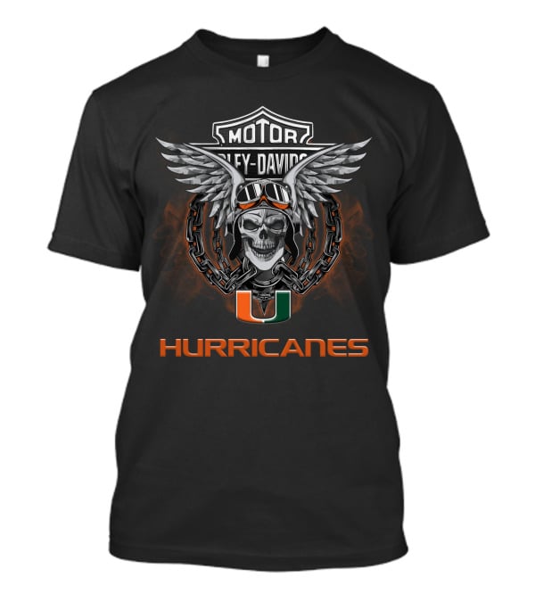 Harley Davidson Motor Miami Hurricanes Skull Wings T-Shirt