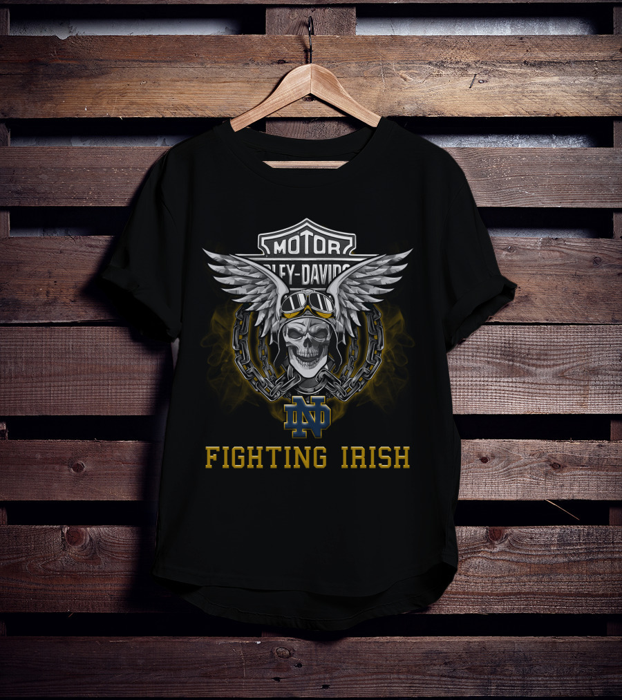 Harley Davidson Motor Winged Skull Notre Dame Fighting Irish Nd T-Shirt
