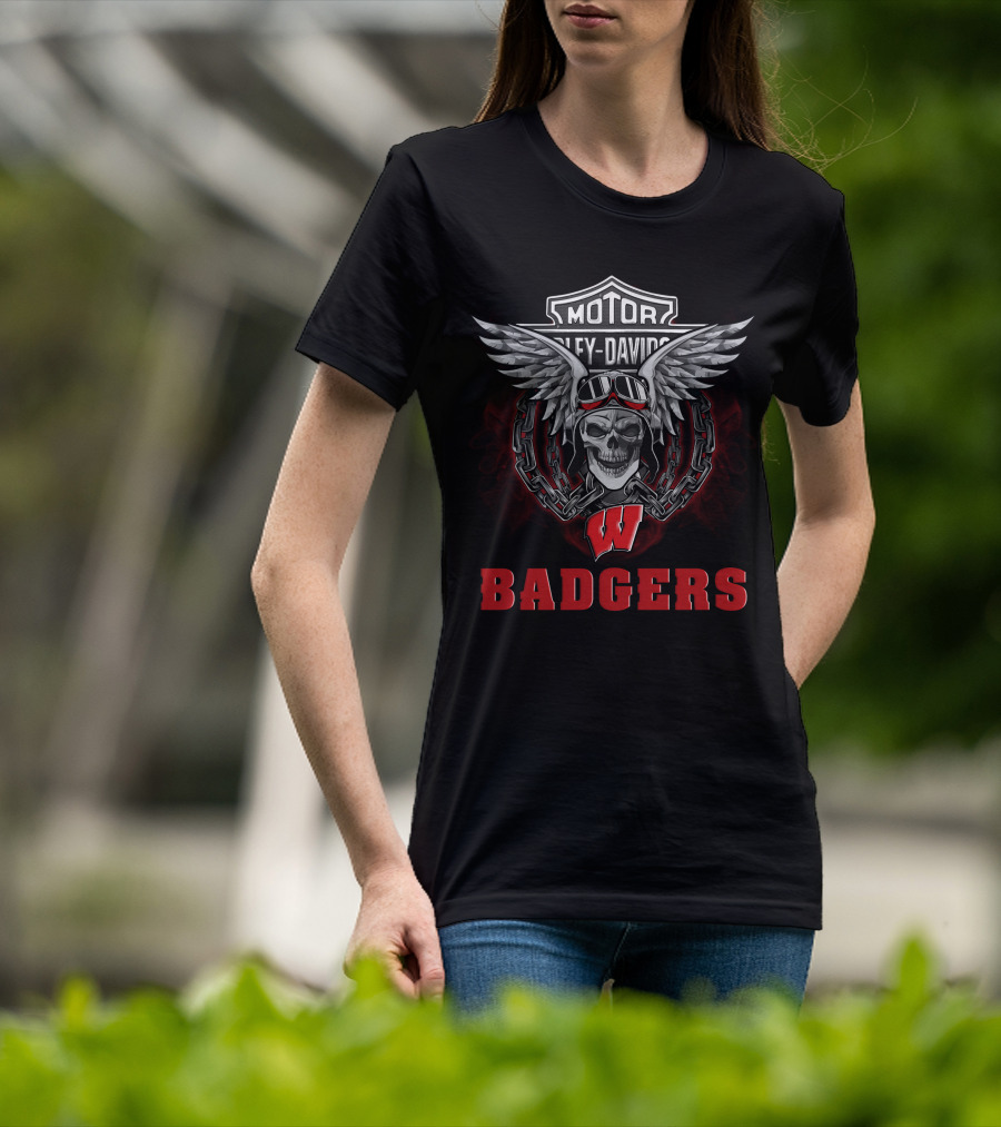Harley Davidson Motor Skull Wing Wisconsin Badgers T-Shirt