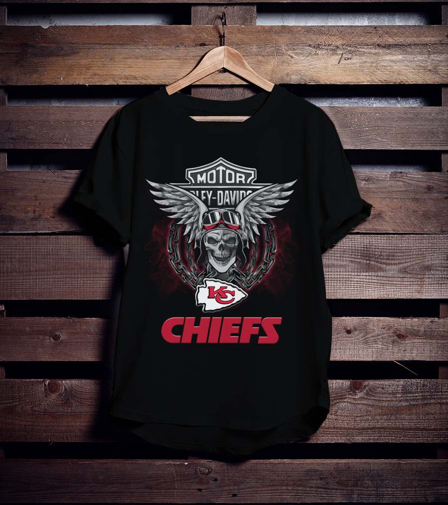 Harley Davidson Motorcycle Chiefs Skull Wings Nfl Kansas City Chiefs T-Shirt