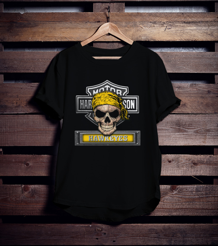 Harley Davidson Motorcycle Hawkeyes Skull Yellow Bandana T-Shirt