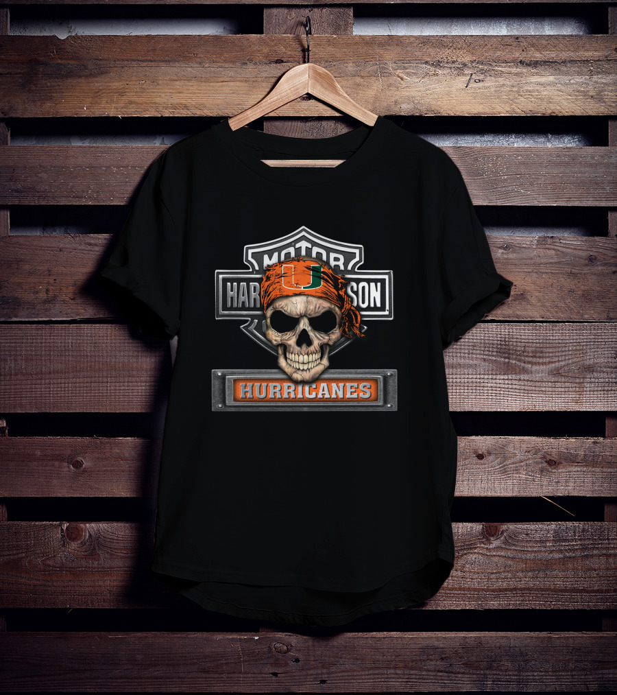 Harley Davidson Motorcycle Biker Miami Hurricanes Skull T-Shirt