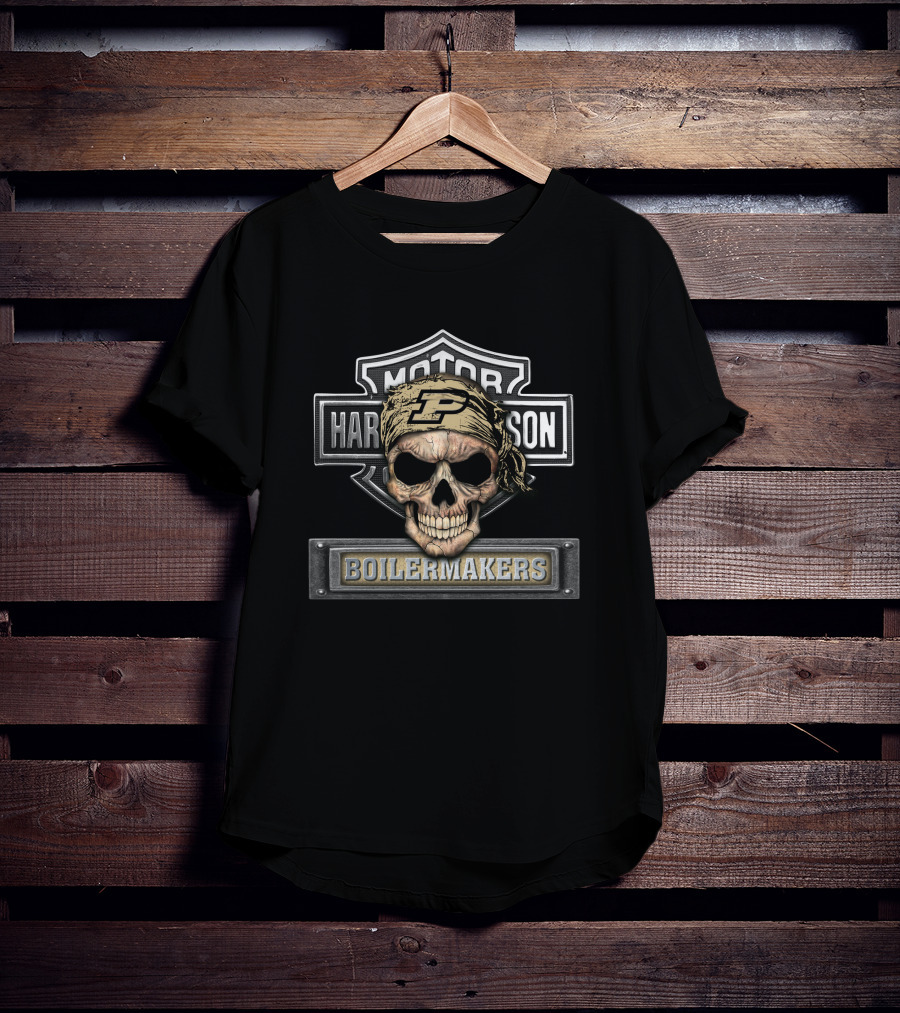 Harley Davidson Motorcycle Biker Purdue Boilermakers Skull P T-Shirt