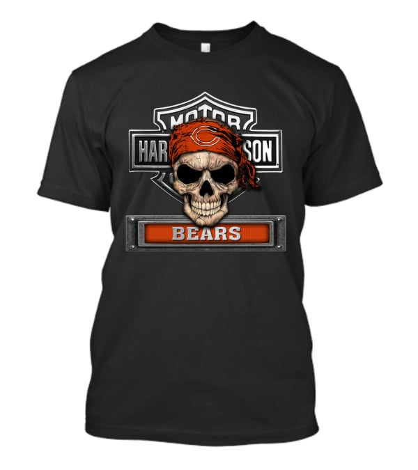 Harley Davidson Motorcycle Chicago Bears Skull Bandana Nfl Biker T-Shirt