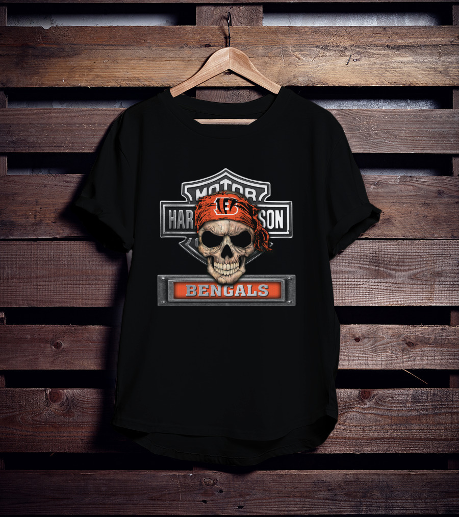 Harley Davidson Motorcycle Skull Cincinnati Bengals Nfl T-Shirt