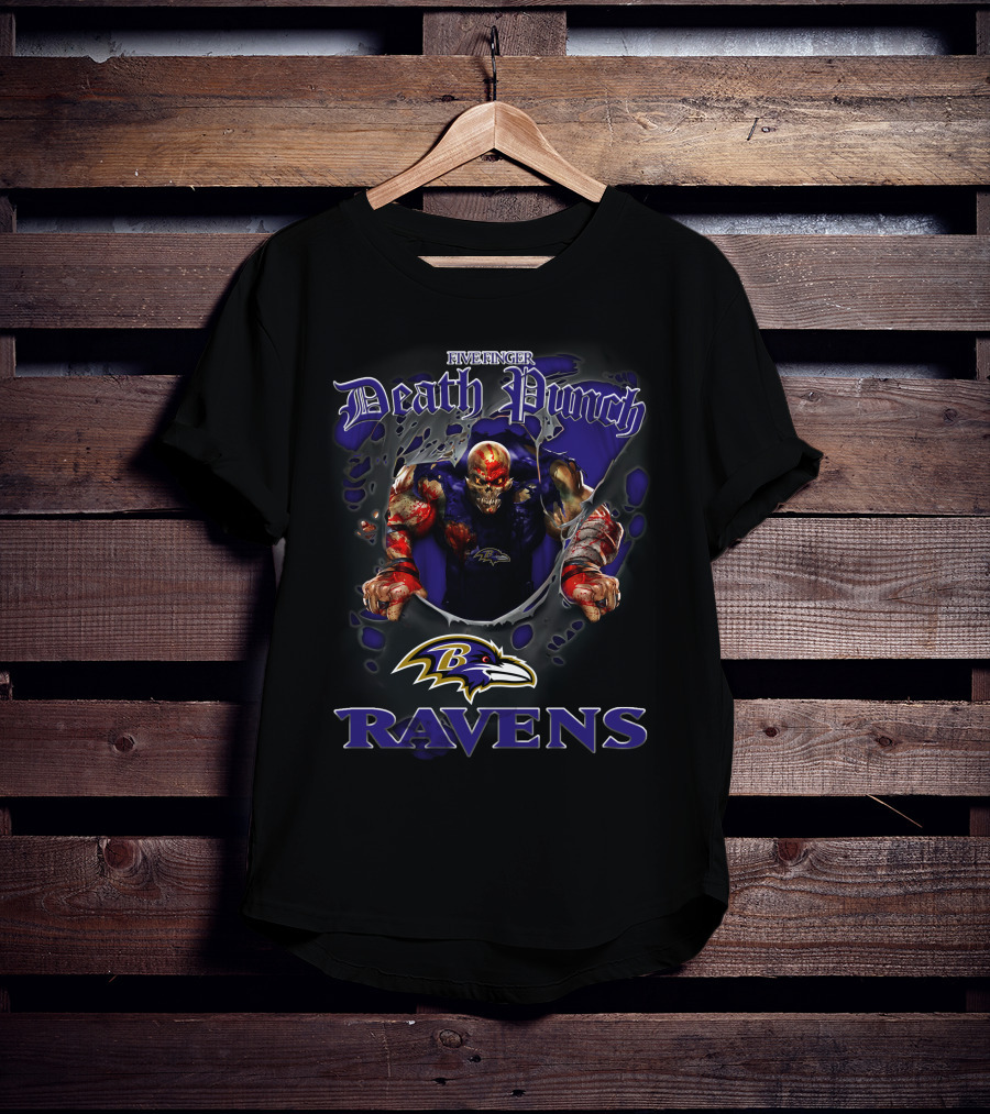 Five Finger Death Punch Ravens Baltimore Nfl Harley Davidson Motorcycle Biker T-Shirt