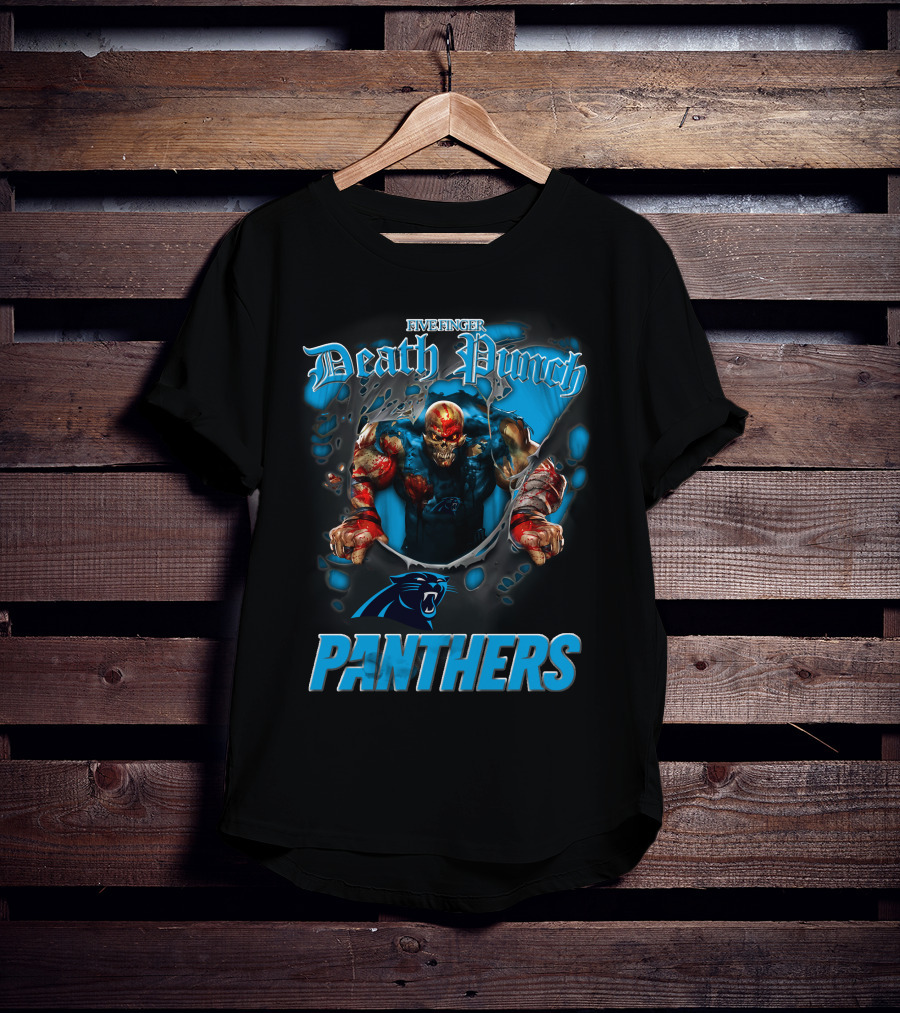 Five Finger Death Punch Panthers Harley Davidson Motorcycle Biker Nfl Carolina Panthers T-Shirt
