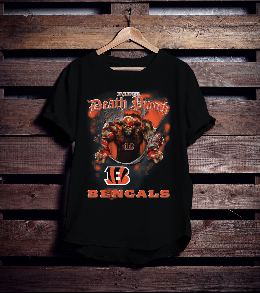 Five Finger Death Punch Nfl Cincinnati Bengals Biker Theme With Harley Davidson Elements T-Shirt