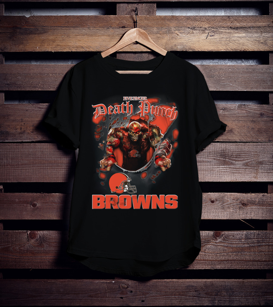 Five Finger Death Punch Browns Harley Davidson Motorcycle Biker Nfl Cleveland Browns T-Shirt
