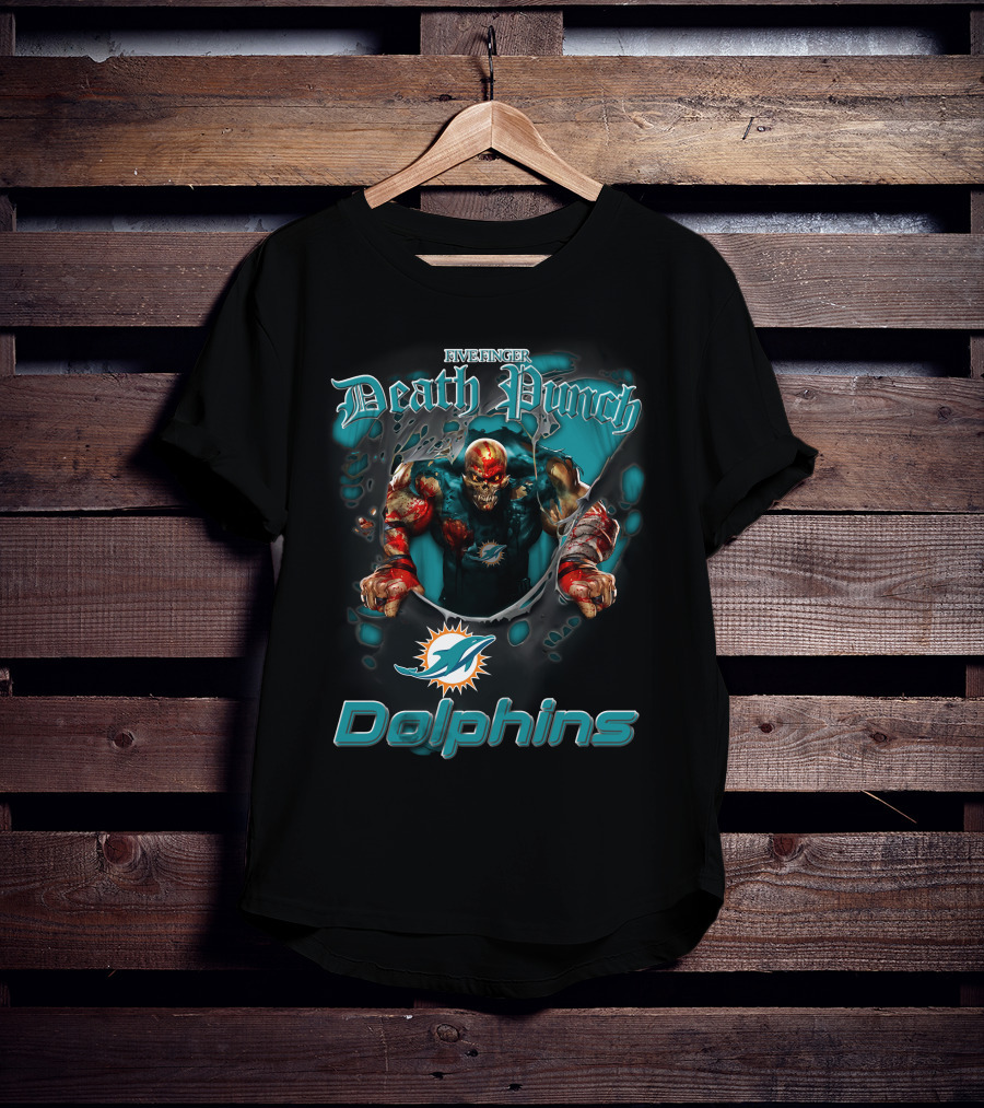 Five Finger Death Punch Miami Dolphins Harley Davidson Motorcycle Biker Nfl T-Shirt