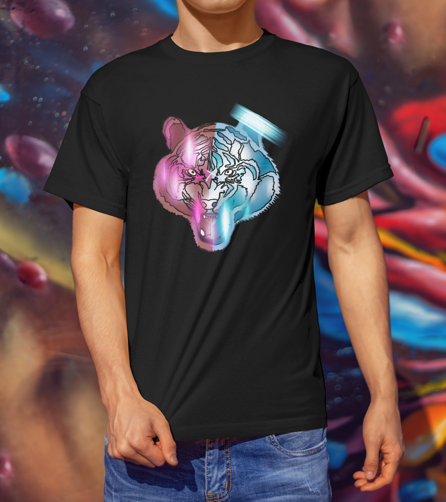 Big Cat Neon Dual-Tone Tiger Face T-Shirt