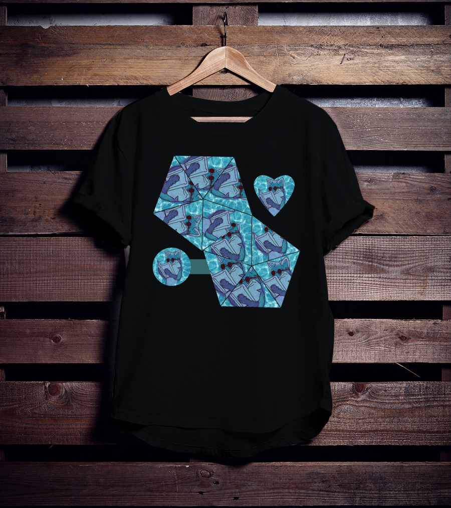 Cool Fox Reading In Blue Geometric T-Shirt