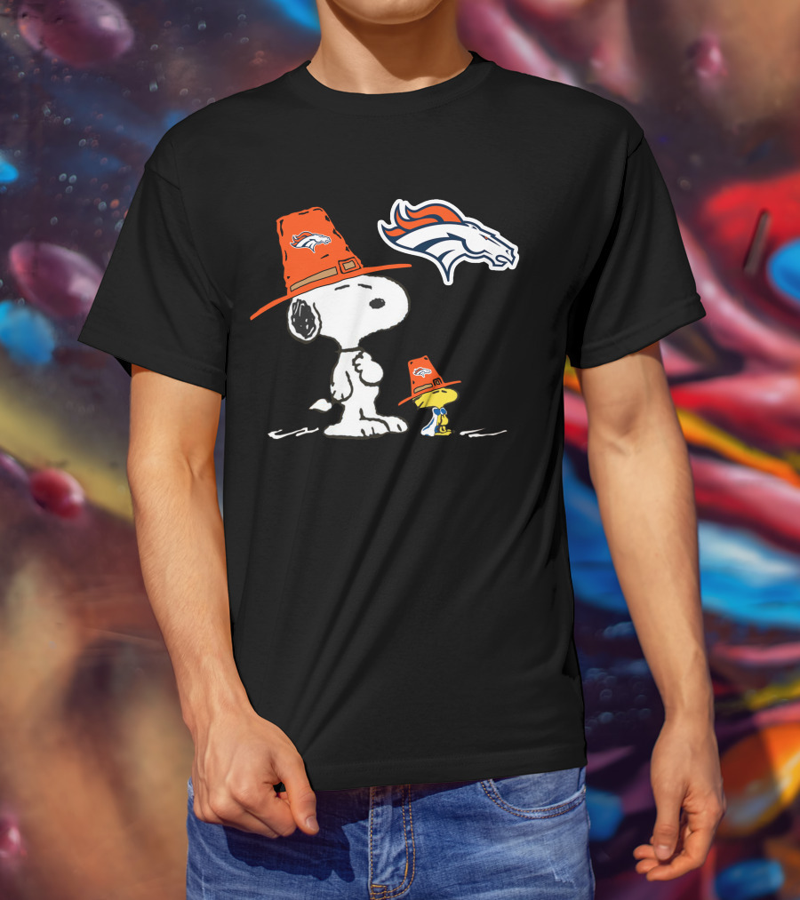 Broncos Snoopy Woodstock Orange Hat Nfl Peanuts T-Shirt