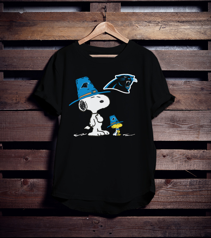 Carolina Panthers Snoopy Thanksgiving Pilgrim Hat Peanuts T-Shirt