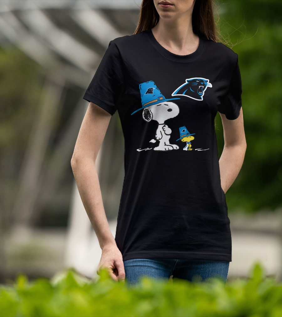 Carolina Panthers Snoopy Thanksgiving Pilgrim Hat Peanuts T-Shirt