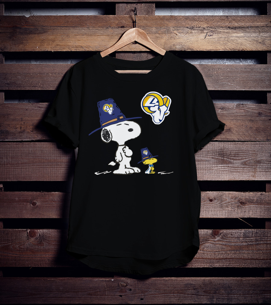 Snoopy And Woodstock In Rams Hats With Rams T-Shirt