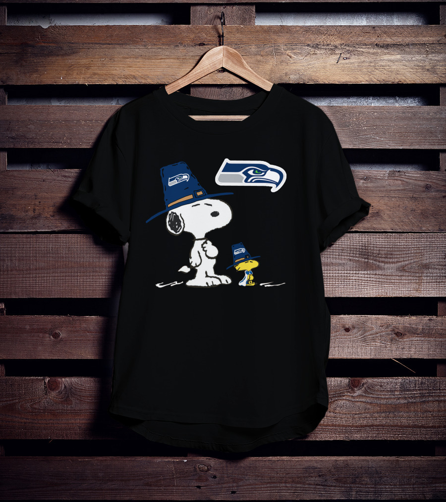 Seattle Seahawks Snoopy And Woodstock Thanksgiving Hat Football Celebration T-Shirt