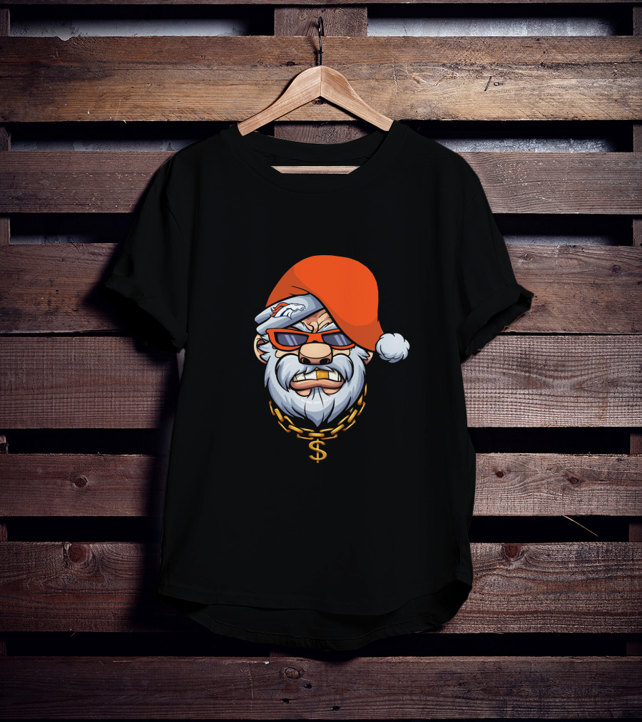 Broncos Gangster Santa With Orange Hat And Chain T-Shirt