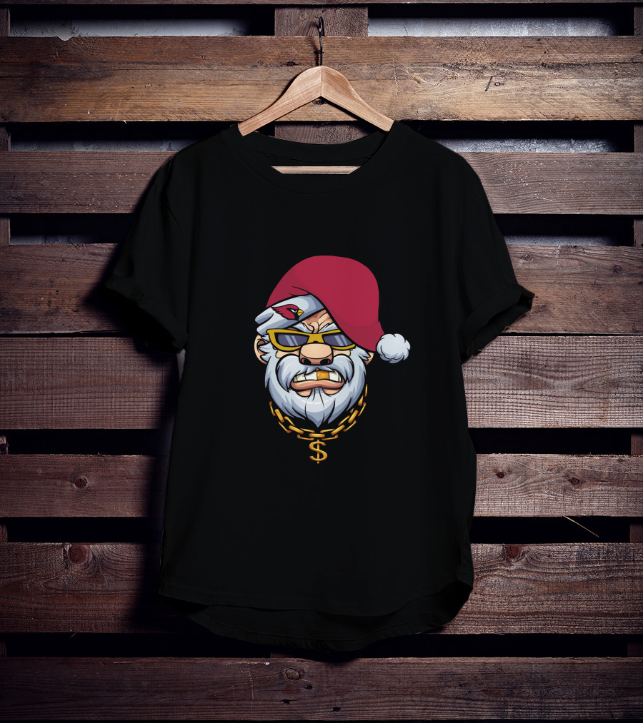 Cardinals Santa Gangster Christmas Gold Chain Sunglasses T-Shirt