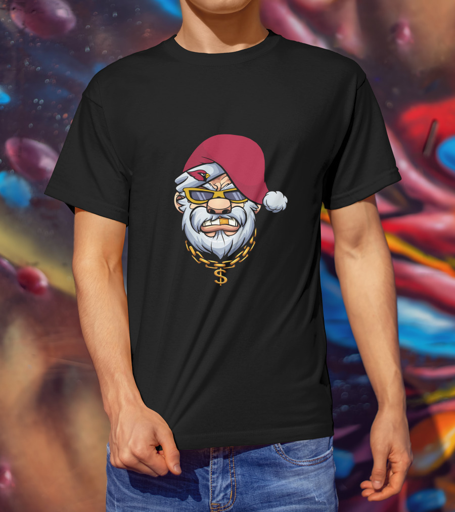 Cardinals Santa Gangster Christmas Gold Chain Sunglasses T-Shirt
