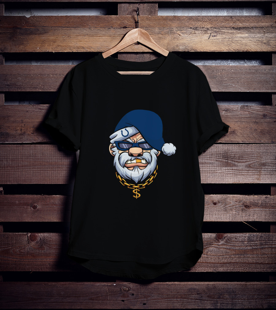Colts Gangster Santa With Blue Hat And Dollar Chain T-Shirt