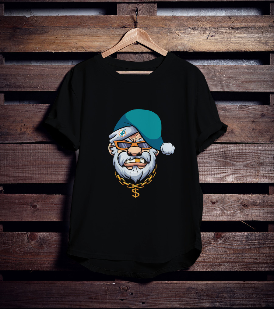 Miami Dolphins Gangster Santa With Shades And Gold Chain T-Shirt