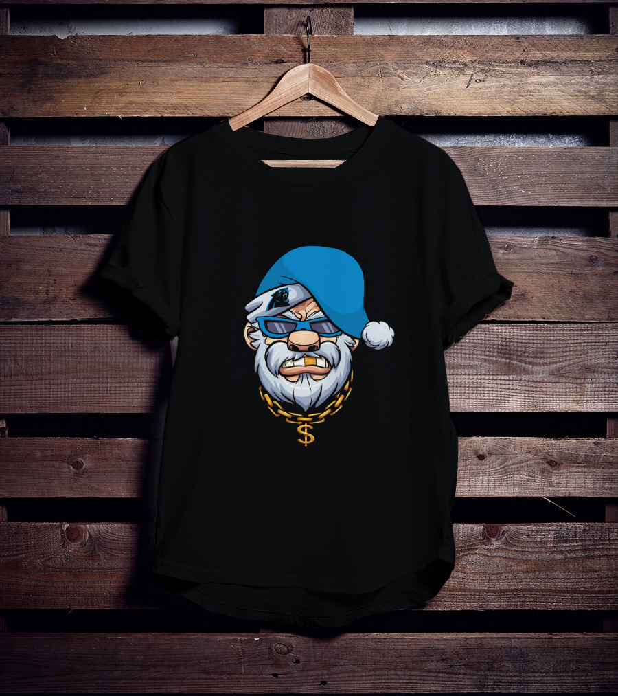 Panthers Gangster Santa With Blue Hat And Gold Chain T-Shirt