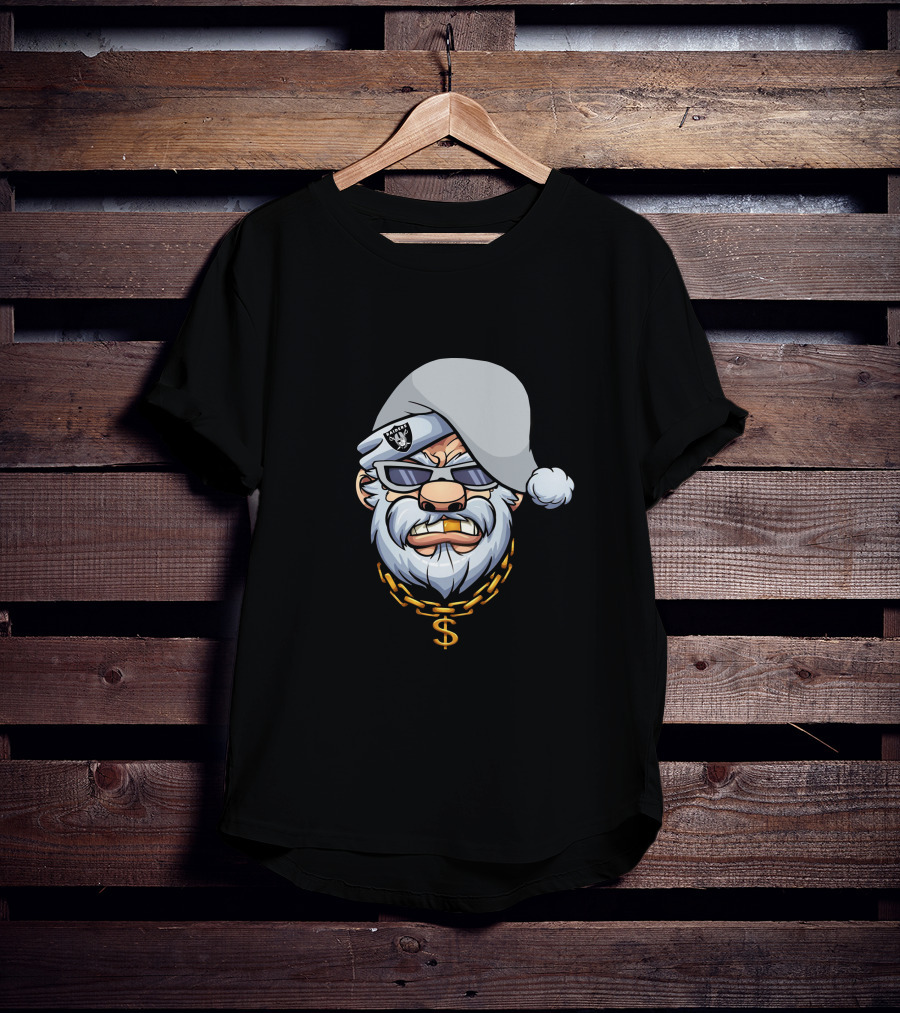 Gangster Santa Raiders Style With Sunglasses And Dollar Chain T-Shirt