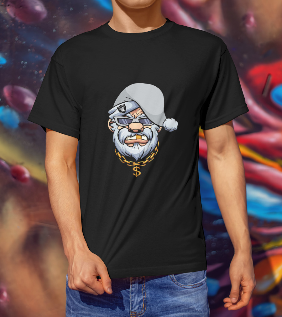 Gangster Santa Raiders Style With Sunglasses And Dollar Chain T-Shirt