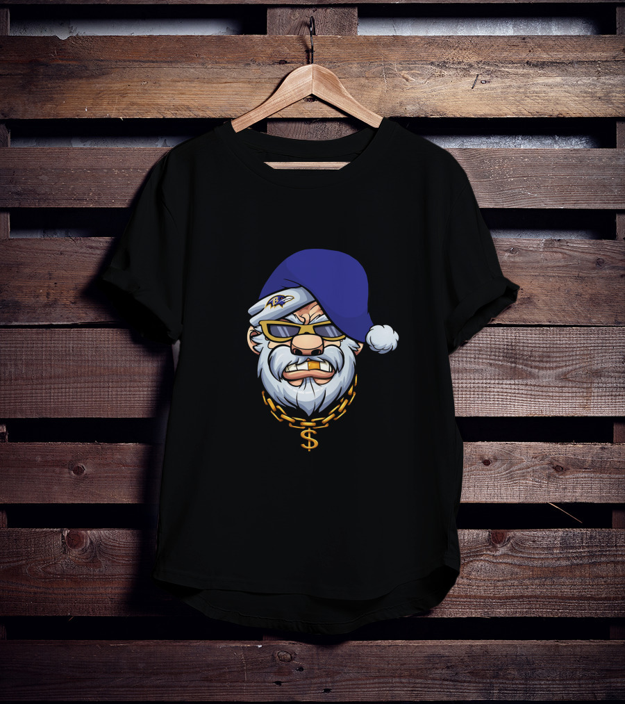 Ravens Gangster Santa Claus With Blue Cap And Gold Chain T-Shirt