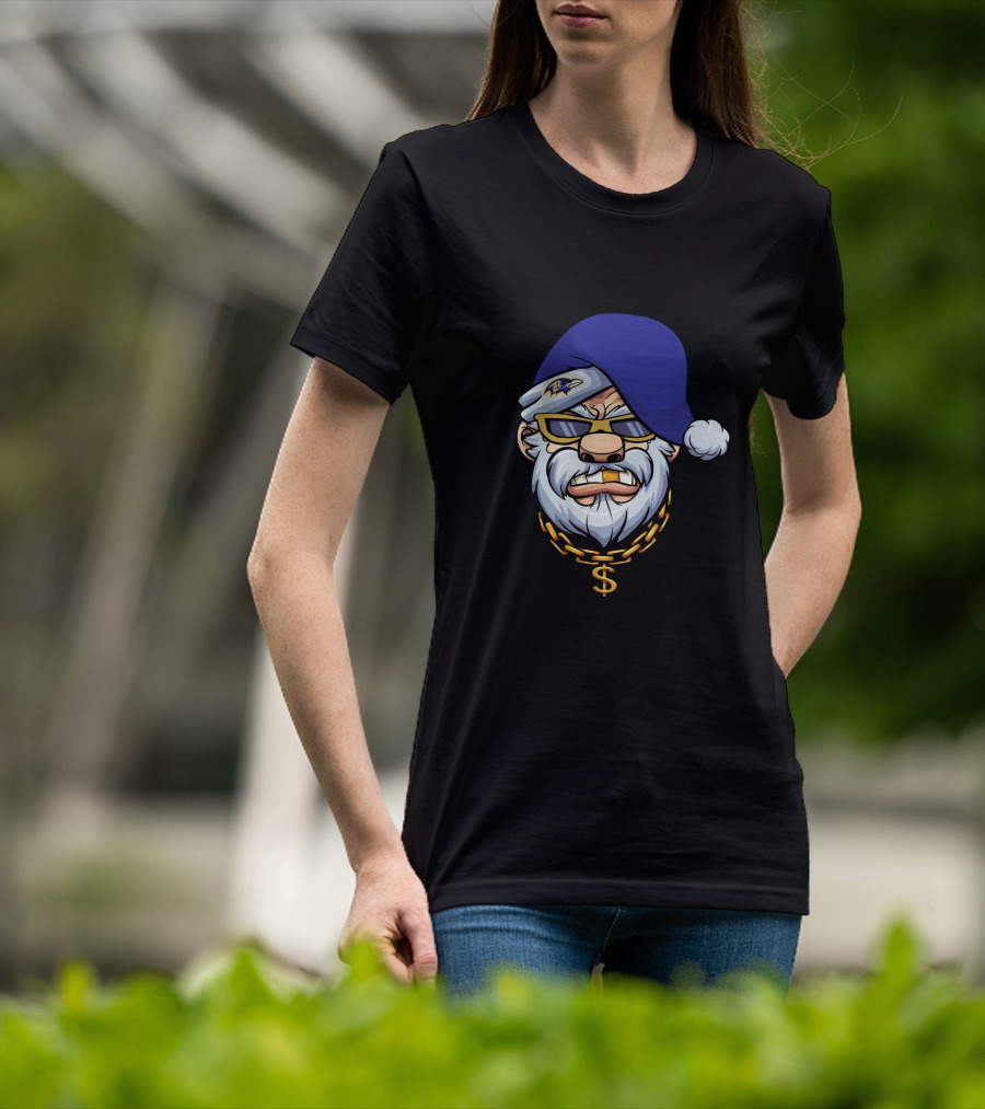 Ravens Gangster Santa Claus With Blue Cap And Gold Chain T-Shirt