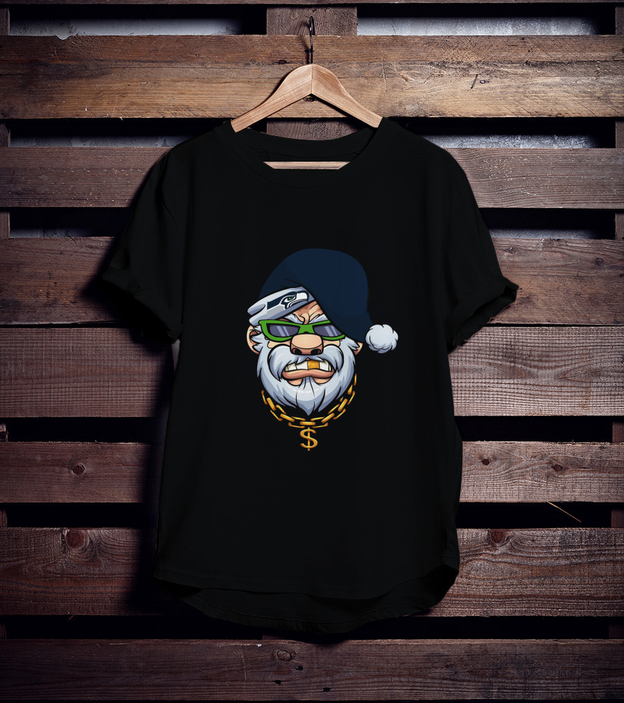 Seahawks Gangster Santa With Chain And Shades T-Shirt